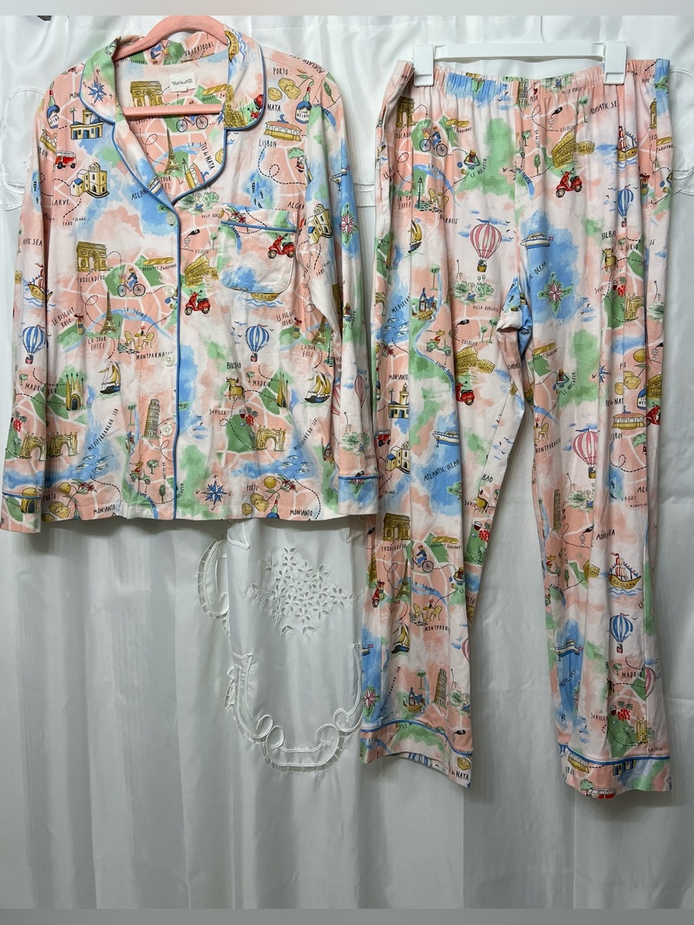 BedHead PJs 48 Hours in Paris Pajama Set Pink Organic Cotton Size L